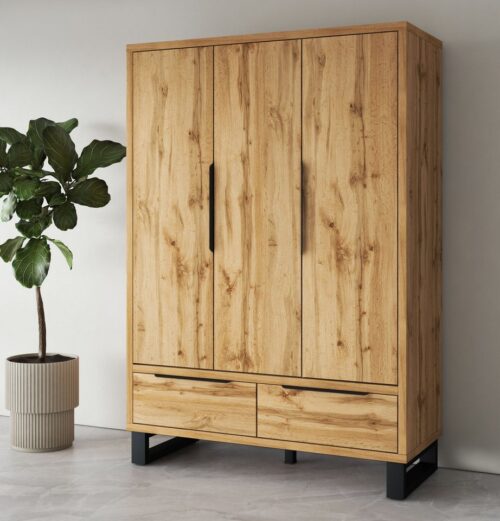 Home affaire Kleiderschrank Bronne,Breite 145 cm, Wäscheschrank inclusive Innenausstattung Kleiderschrank, 2 Schubladen, Metallgriffe, Garderobe