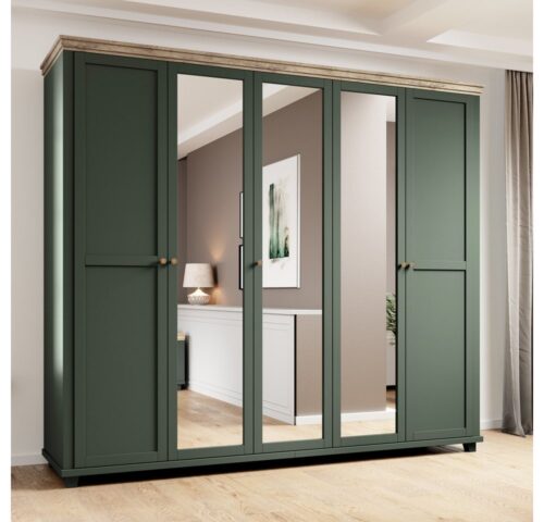 Lomadox Kleiderschrank EPSOM-83 grün mit Lefkas Eiche Nb. 246/216/62 cm