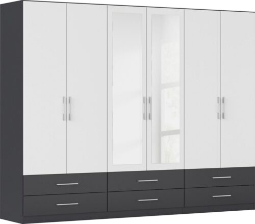 rauch Kleiderschrank Schrank Garderobe Wäscheschrank HERSBRUCK in 2 Breiten (Breiten: 226 oder 271 cm, Höhe 210 cm) mit 6 großzügigen Schubladen sowie Spiegeltüren MADE IN GERMANY