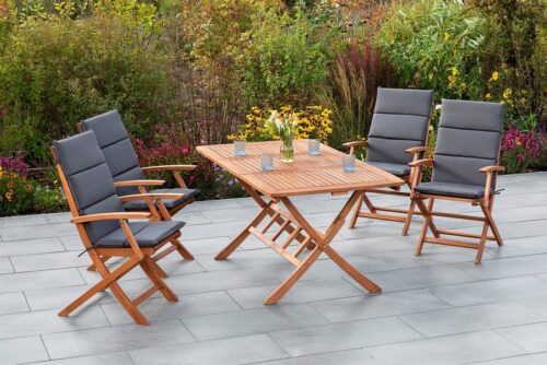 MERXX Garten-Essgruppe Comodoro, (5-tlg), 4 Klappsessel mit ausziehbarem Tisch