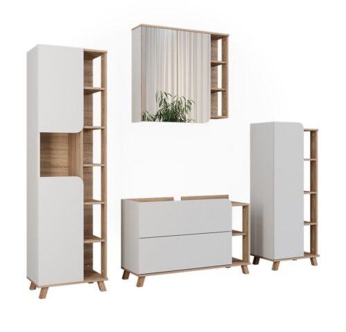 Vicco Badmöbel-Set Karen, Sonoma/Weiß, 4 Teile, (4-St., 4er Set)