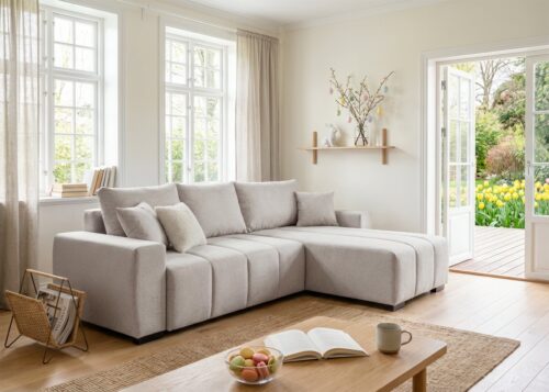 Home affaire Ecksofa Bello L-Form, B: 256 cm, Bettfunktion, Bettkasten & 2 Zierkissen, Federkern