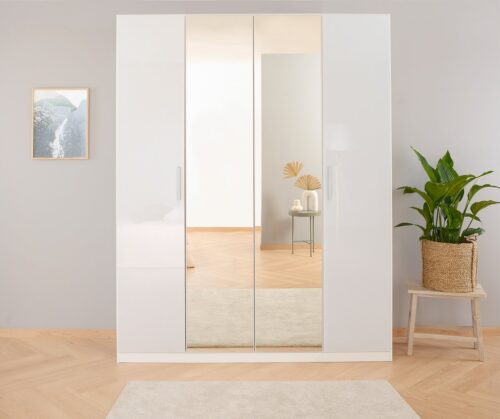 rauch Drehtürenschrank Kleiderschrank Schrank Garderobe Ankleide KOLUNA mit Hochglanz-Front (Breiten 181/226/271/315 cm Höhen 210/229 cm) mit Spiegel, inkl. 2 Innenschubladen sowie extra Böden MADE IN GERMANY