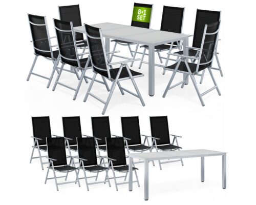 Casaria Garten-Essgruppe Bern, (9-tlg), Aluminium 5mm Sicherheitsglas Stühle Klappbar Verstellbar Wetterfest