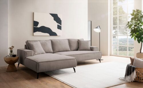 Home affaire Ecksofa TVINNU, L-Form, 275cm, in Cord und Leinenoptik, wahlweise Recamiere rechts/links, schwarze Füße, bequemer Sitzkomfort