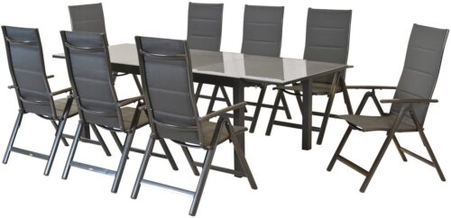 MERXX Garten-Essgruppe Taviano, (Set, 9-tlg), 8 Klappsessel, 5-fach verstellbar, Ausziehtisch
