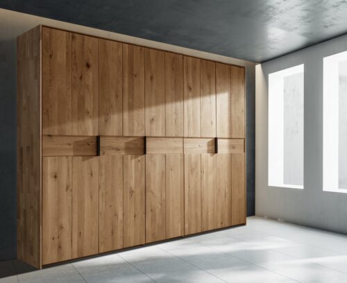 Home affaire Kleiderschrank Huven, Kleiderschrank mit viel Stauraum, aus Massivem Eichenholz Scandi, 218cm Hoch, 1 Kleiderstange & 1 Fach, Bügelgriff & Soft-Close