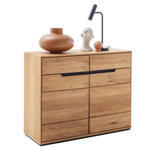 Lomadox Sideboard AVESTA-06, in Eiche, teilmassiv, grifflos mit schwarzen Griffblenden