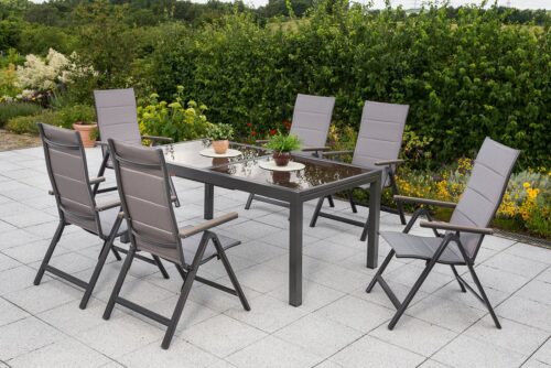 MERXX Garten-Essgruppe »Trivero«, (Set, 7-tlg., 5-fach verstellbare Rückenlehne, Gepadded), Ausziehtisch: LxB: 140-200 x 90 cm