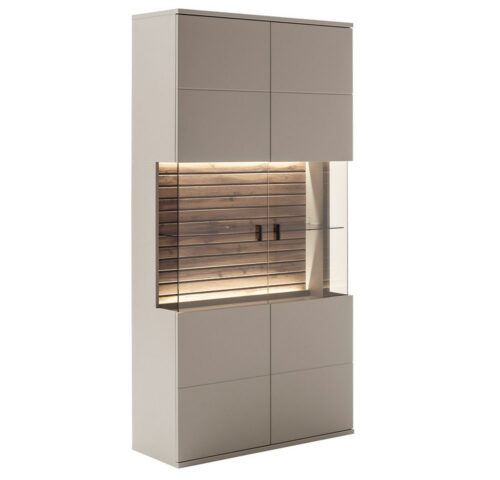 Lomadox Vitrine LIEZEN-05 grau mit Eiche, Glasfront, inkl. Beleuchtung