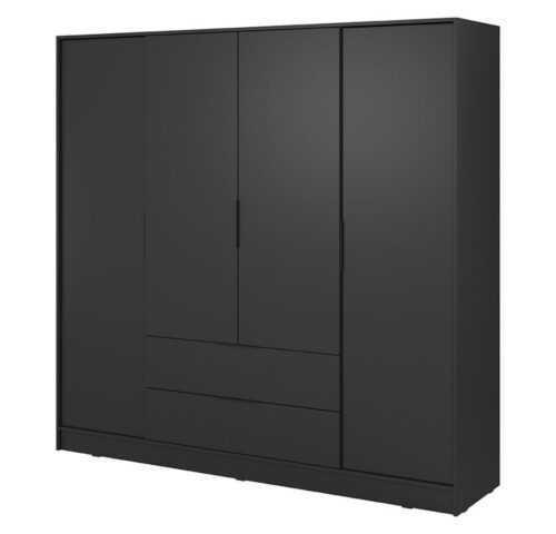 Lomadox Kleiderschrank KNOCK-160 in schwarz, 4 Türen, 2 Schubkästen, 206 cm breit