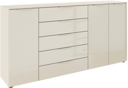 rauch Kombikommode Kommode Türkommode Sideboard Kombikommode FLIPP mit Glasfront (Breite 200 cm mit 4 Einlegeböden), 3-türig mit 5 Schubladen und Soft-Close-Funktion sowie Glasfront