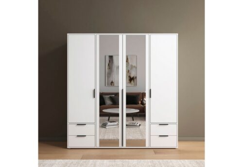 rauch Drehtürenschrank Kleiderschrank Schrank Garderobe Wäscheschrank NAGATA mit Spiegel (in 3 verschiedenen Ausstattungen BASIC/CLASSIC/PREMIUM) und Schubladen sowie Stangengriffen TOPSELLER MADE IN GERMANY