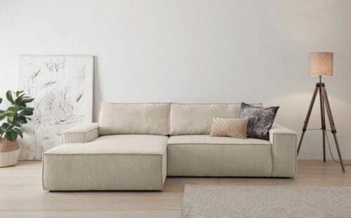 Home affaire Ecksofa SHERWOOD L-Form, 267 cm - OTTO. Verlässliche Qualität., Schlaffunktion mit Bettkasten (210x136 cm), Cord, Vintage, Samtvelours