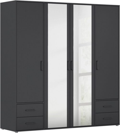 rauch Drehtürenschrank Kleiderschrank Schrank Garderobe Wäscheschrank VOYAGER (in 3 verschiedenen Ausstattungen BASIC/CLASSIC/PREMIUM) mit modernen Griffen in Graumetallic, inkl. Schubkästen und Spiegel