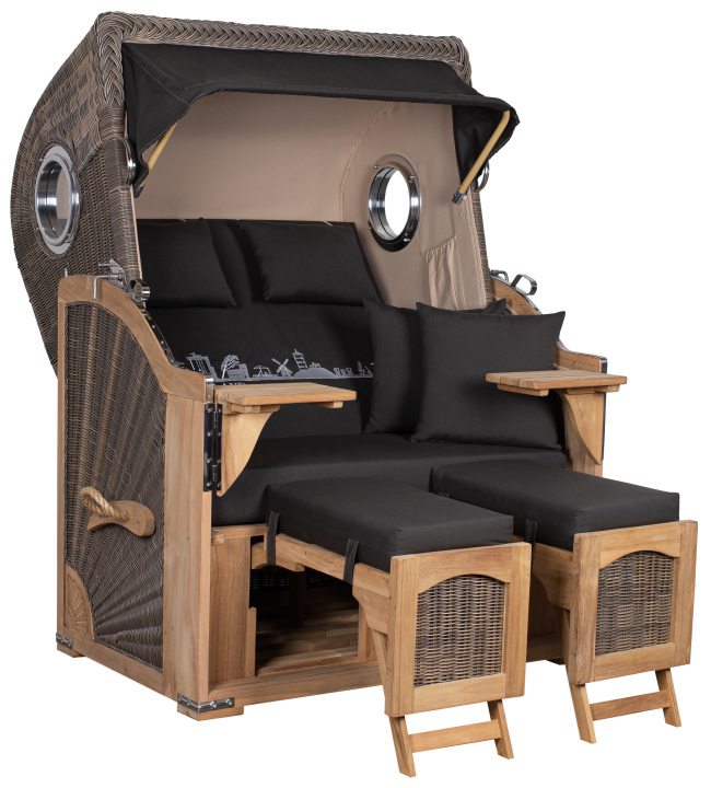 Strandkorb Rantum Teak PE grey Dessin Skyline Ostfriesland