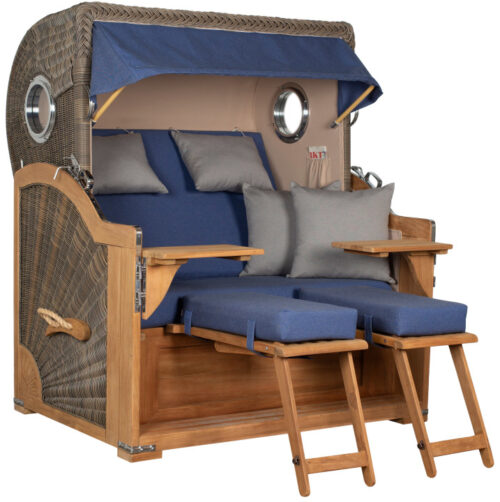 Strandkorb Westerland Teak Bullauge PE Grey Dessin 595