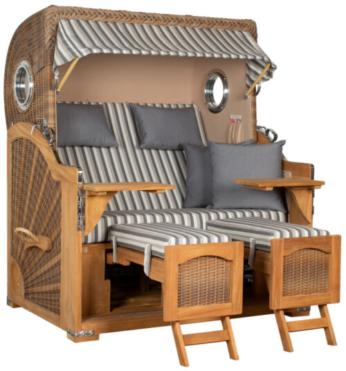 Strandkorb Rantum Grande Bullauge Teak PE Banana Dessin 545