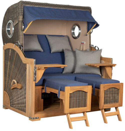 Strandkorb Rantum Grande Bullauge Teak PE Grey Dessin 595