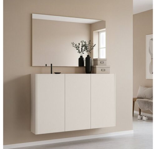 Lomadox Garderoben-Set LAPUA-01, (Spar-Set, 2-St., Schuhschrank Spiegel), in kaschmir und Eiche, ideal für schmale Flure