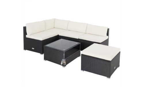 Casaria Gartenlounge-Set Melbourne, (16-tlg), Gartenmöbel 7cm Auflagen Sitzkissen Sicherheitsglas Tisch Lounge
