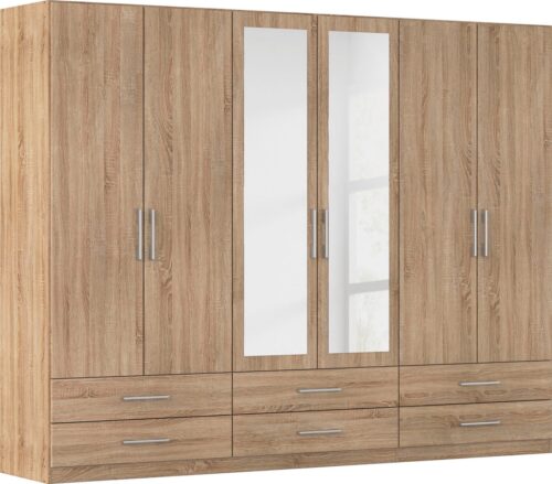 rauch Kleiderschrank Schrank Garderobe Wäscheschrank HERSBRUCK in 2 Breiten (Breiten: 226 oder 271 cm, Höhe 210 cm) mit 6 großzügigen Schubladen sowie Spiegeltüren MADE IN GERMANY