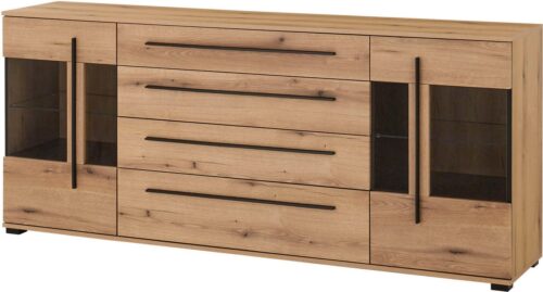 Home affaire Sideboard Cantara, moderner Schrank, Kommode in Eiche Evoke oder weiß, schwarze Stangengriffe, ausreichend Stauraum, vielseitig einsetzbar