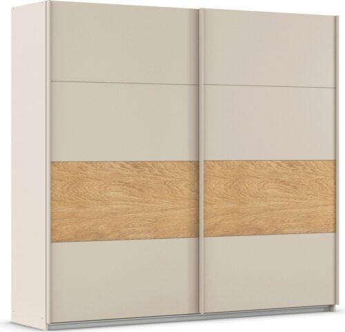 rauch Schwebetürenschrank Kleiderschrank Schrank Garderobe Schlafzimmerschrank MALVA Bauchbinde abgesetzt in gebürstetem Eiche Furnier MADE IN GERMANY