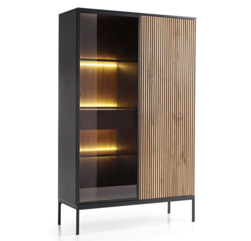 Lomadox Highboard SIBARI-160, Highboard, schwarz mit Wotan Eiche Nb., grifflos B/H/T 104/166/39 cm