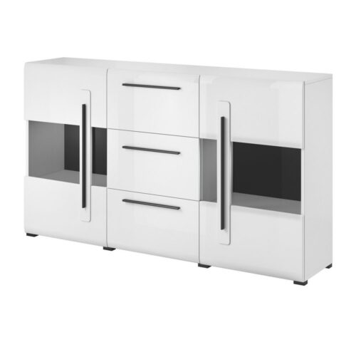 Lomadox Sideboard TURDA-83, weiß Hochglanz modern mit Absetzungen in schwarz 180/103/39 cm