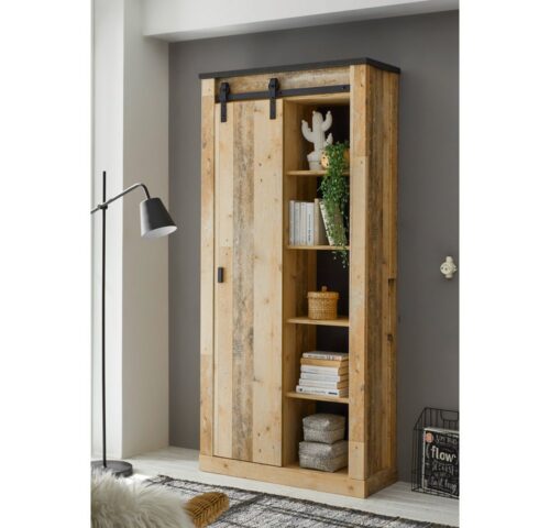 Lomadox Mehrzweckschrank SHELTON-61 Stauraumschrank in Old Style hell Nb. mit anthrazit, : 93/201/38 cm