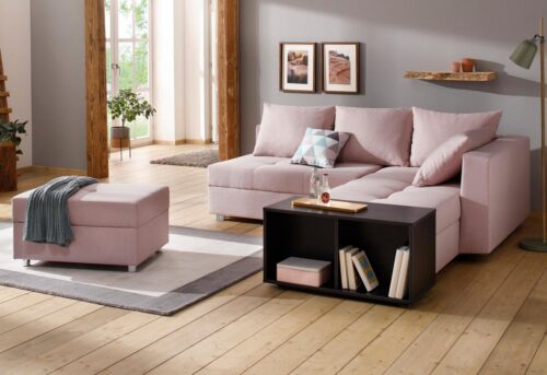 Home affaire Ecksofa Italia L-Form, B: 217 cm, Bettfunktion, Bettkasten & 1 Zierkissen, Federkern