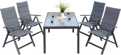 MERXX Garten-Essgruppe Taviano, (Set, 5-tlg), 4 Klappsessel, 5-fach verstellbar
