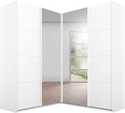 rauch Schwebetürenschrank Schrank Garderobe Eckkleiderschrank QUADRA Front in Dekor/Hochglanz (Maß 181x187 cm, Höhen 210/229 cm, inkl. Soft-Close-Funktion) extra großer Eckschrank inkl. Schubladeneinsatz MADE IN GERMANY