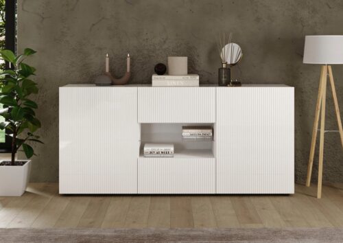 Home affaire Sideboard Rio Breite 181 cm, Kommode mit 2 Türen u. 2 Schubkästen, geriffelte MDF-Fronten, modern u. elegant, viel Stauraum
