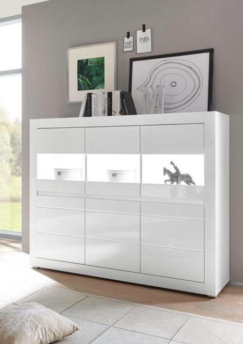 Home affaire Highboard Carat, Breite 164 cm, Blende in weiß und betonfarben im Lieferumfang
