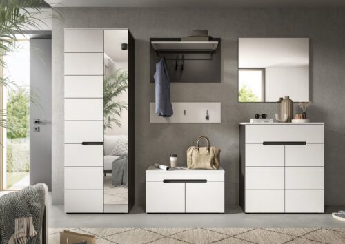 Home affaire Garderoben-Set Rehat, Garderobenkombination, Breite 255cm, (Set, Garderobenschrank, Sitzbank, Paneel, Hakenleiste, Spiegel, Kommode), Garderobenkombination, Kombination, Set, Flurgarderobe, Diele