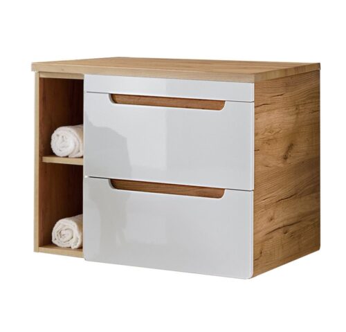 Lomadox Waschbeckenschrank LUTON-56 weiß mit Wotan Eiche Nb. 81/61,5/46 cm