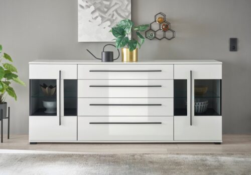Home affaire Sideboard Cantara, moderner Schrank, Kommode in Eiche Evoke oder weiß, schwarze Stangengriffe, ausreichend Stauraum, vielseitig einsetzbar
