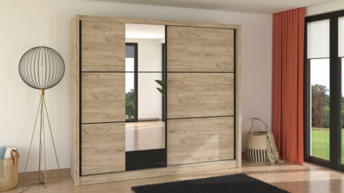 Home affaire Schwebetürenschrank Navara Kleiderschrank mit Spiegel Wäscheschrank Garderobe Kleiderschrank mit Spiegel, FSC®-zertifiziert, 242,5x215,5x61cm