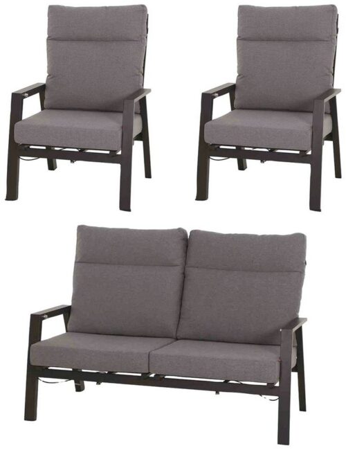 Siena Garden Gartenlounge-Set Valencia, (3-tlg., 1x Bank, 2x Sessel), Aluminium,verstellbar,inkl. Kissen in salt&pepper, mit Reißverschluss