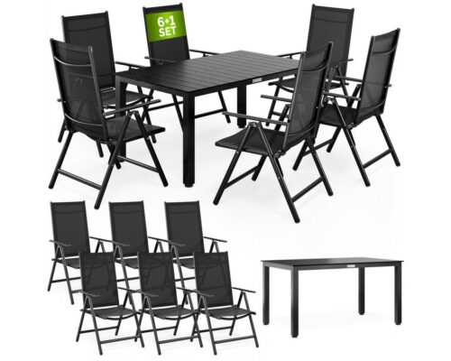 Casaria Garten-Essgruppe WPC Bern, (7-tlg), Aluminium 8-fach Verstellbar Hochlehner Stühle Klappbar WPC