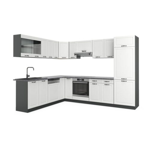 Vicco Winkelküche R-Line, Weiß Landhaus/Anthrazit, Ohne Arbeitsplatten