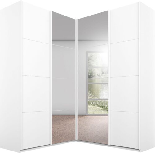 rauch Schwebetürenschrank Schrank Garderobe Eckkleiderschrank QUADRA Front in Dekor/Hochglanz (in den Höhen 210/229 cm, inkl. Soft-Close-Funktion) großer Eckschrank mit viel Stauraum, Maß 181x187 cm MADE IN GERMANY