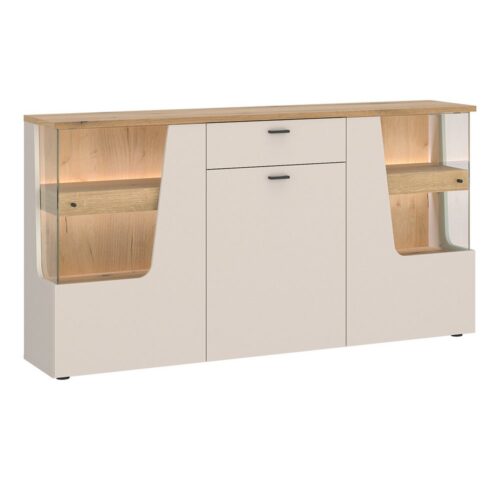 Lomadox Sideboard CARMONA-129, 165 cm breit in Kaschmir & Eiche, 3 Türen & 1 Schublade