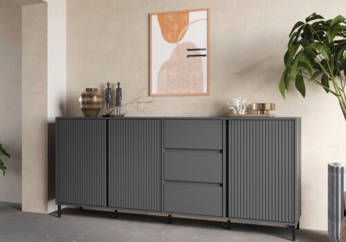 Home affaire Sideboard viel Stauraum, Soft Close, 3 Türen und 3 Schubkasten, mit Metallfüßen, Breite 212 cm, grifflos, Fronten geriffelt