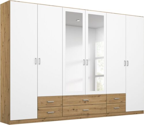 rauch Kleiderschrank Schrank Garderobe Ankleide GAMMA Breiten 91/136/181/226/271/315/360 cm (in 3 Ausstattungen BASIC/CLASSIC/PREMIUM (inkl. SOFT-CLOSE-Funktion) verschiedene Griff-Varianten, mit Spiegel TOPSELLER MADE IN GERMANY