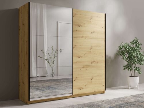 Home affaire Schwebetürenschrank Kleiderschrank Fresno mit 5 Einlegeböden, Spiegel und Kleiderstange Garderobe mit 2 Schwebetüren, B/H/T 150/207/62 cm