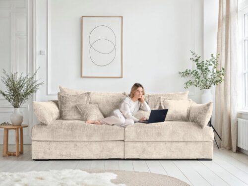 Home affaire Big-Sofa Casa XXL, B: 247 cm, 4 Zierkissen, Mega-Sofa, in Cord oder Chenille-Struktur, Federkern
