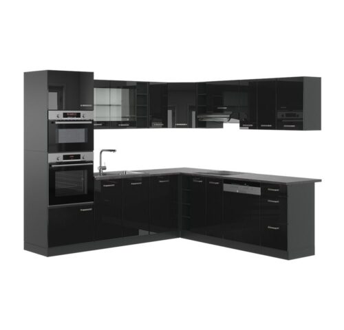 Vicco Winkelküche R-Line, Schwarz Hochglanz/Anthrazit, 237 x 247 cm ohne Arbeitsplatte